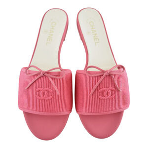 Chanel 24P Dark Pink Embroidered CC Logo Bow Tie Mule Slide Flat Sandal 39